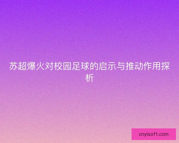苏超爆火对校园足球的启示与推动作用探析 苏超爆火对校园足球的启示与推动作用探析